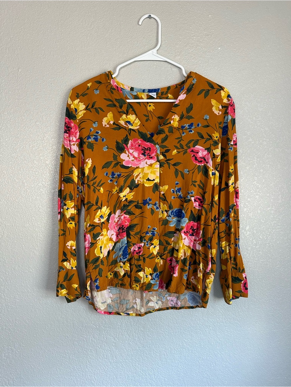 Old Navy Yellow Floral Long Sleeve Lightweight Blouse Top